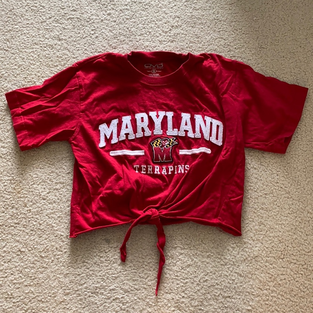 University of Maryland Crop Top Tee Shirt with Tie